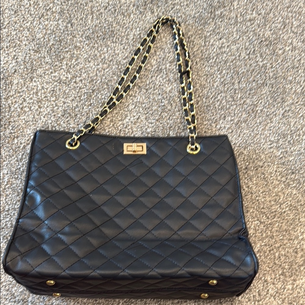 Amazon Black Quilted Shoulder Bag with Chain Strap
